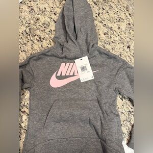 Girls Nike Heather Gray Hoodie with Light Pink Logo